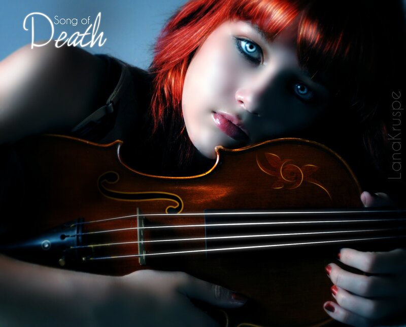 Woman with Violin — Red, Dramatic, Photograph