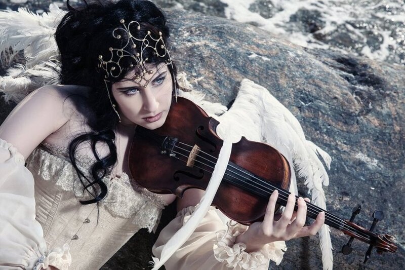 Woman with Violin — White, Dramatic, Photograph, Wings