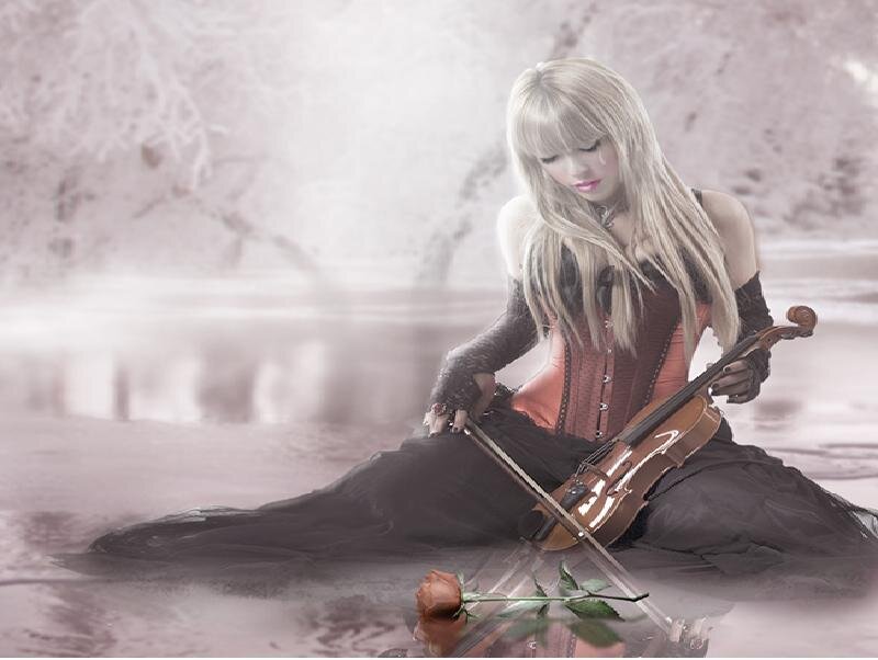 Woman with Violin — White, Melancholic