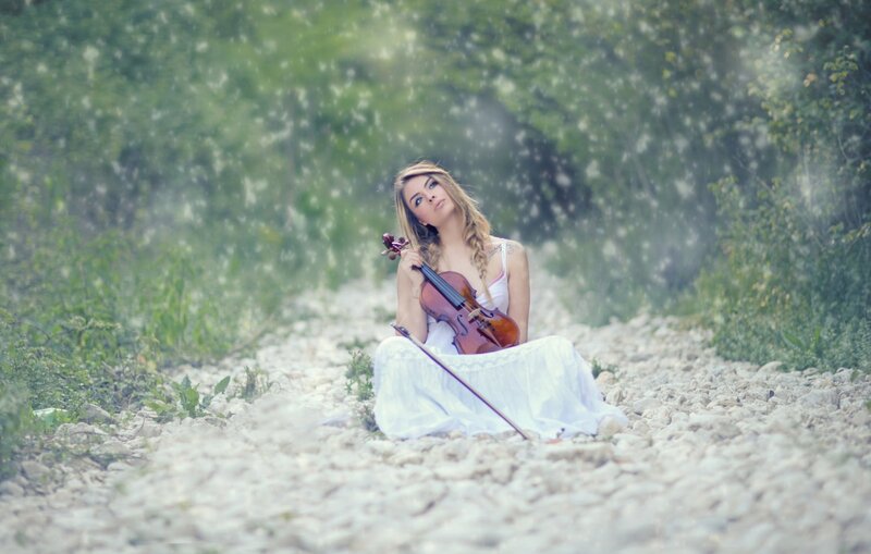 Woman with Violin — White, Serene, Spring