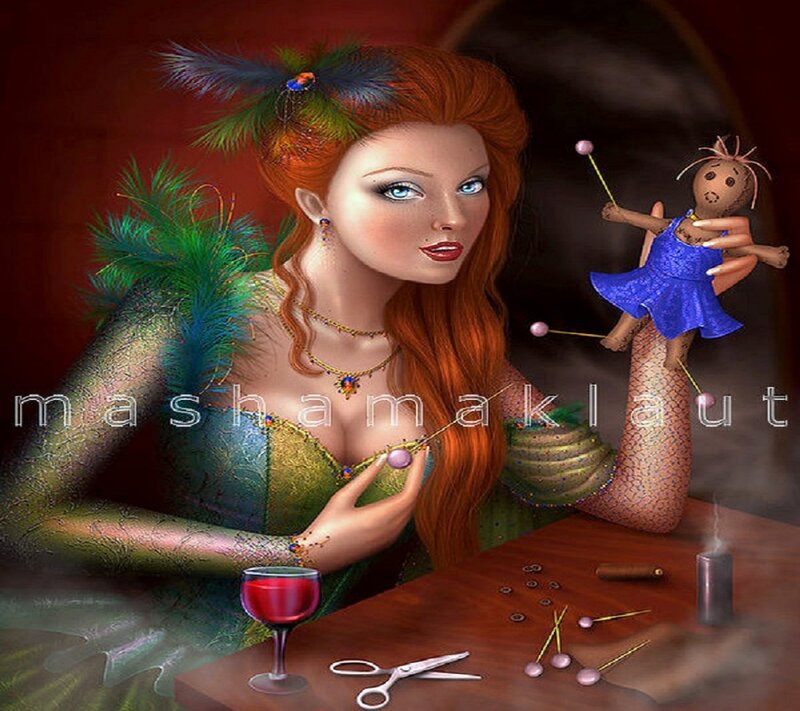 Woman with Voodoo Doll — Red