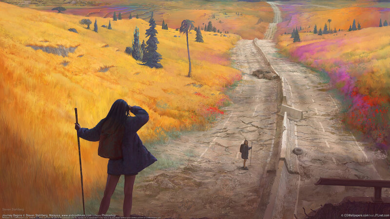 Woman with Walking Stick — Yellow