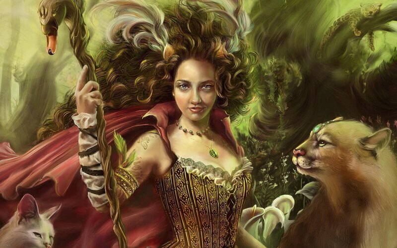 Woman with Wand and Animals