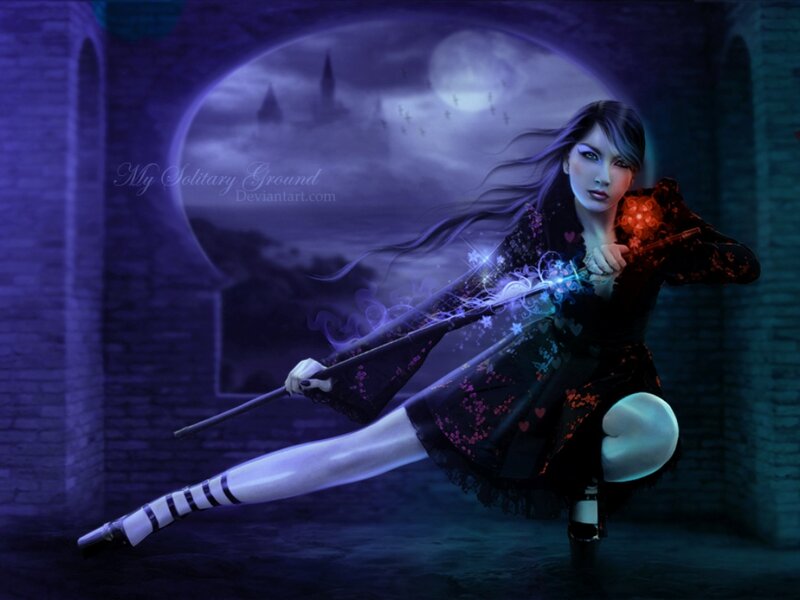 Woman with Wand — Purple, Dramatic