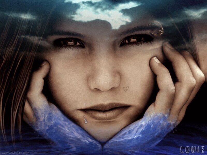 woman with water and tears