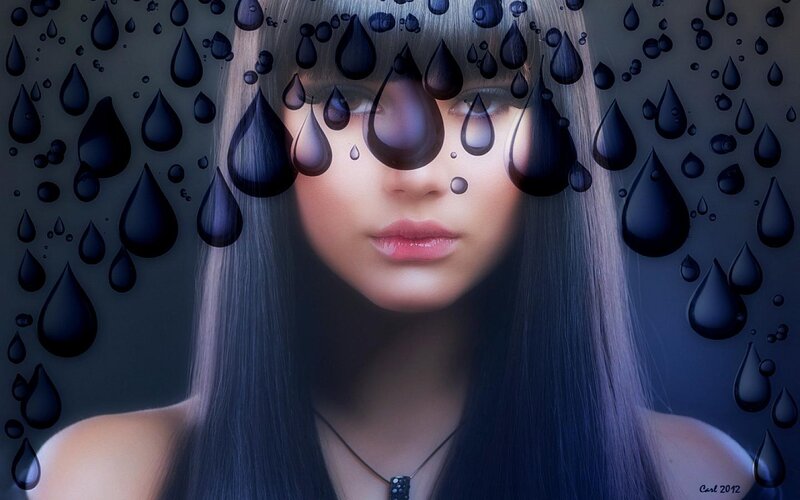Woman with Water Droplets — Blue