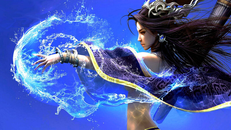 Woman with Water Magic — Blue, Dramatic