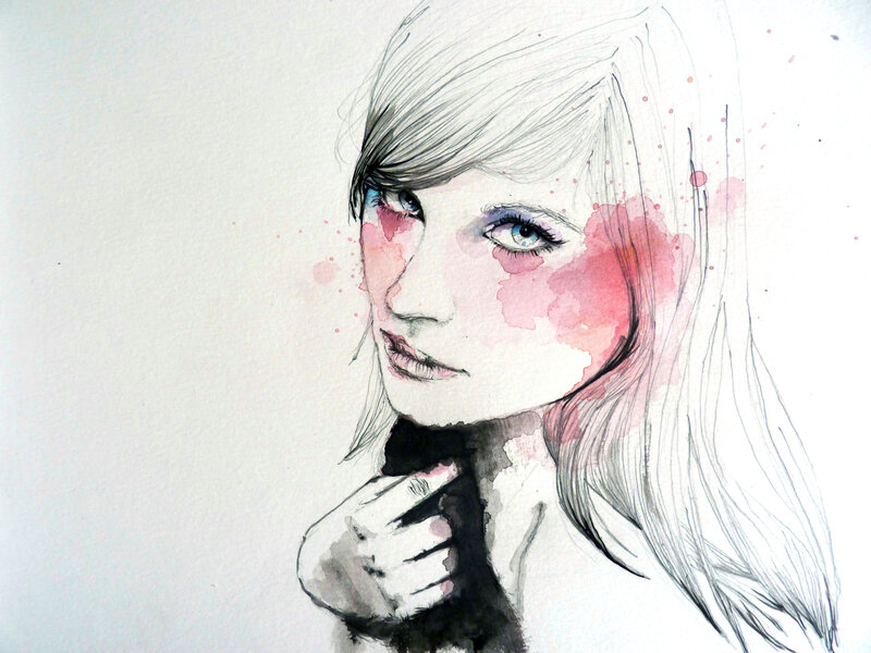Woman with Watercolor Face — White