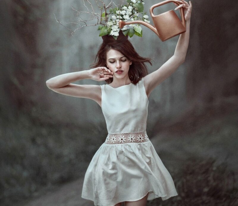 Woman with Watering Can — White