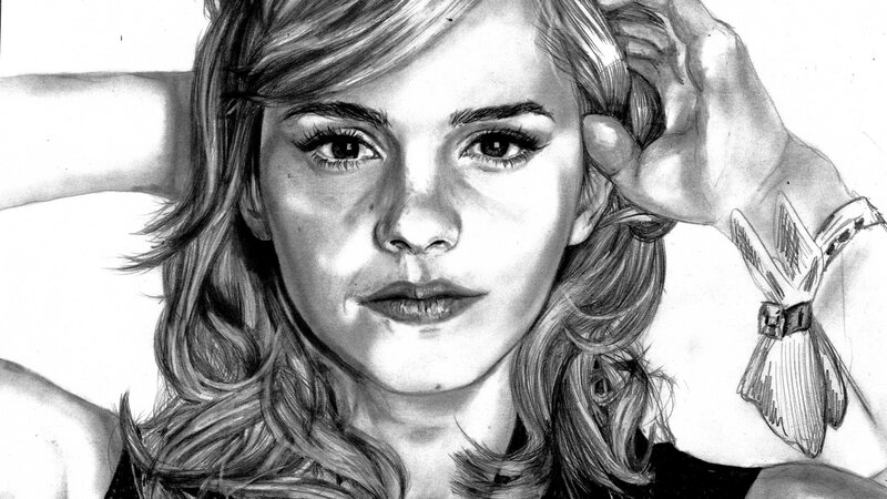 Woman with Wavy Hair — Black, Neutral, Illustration, Hand