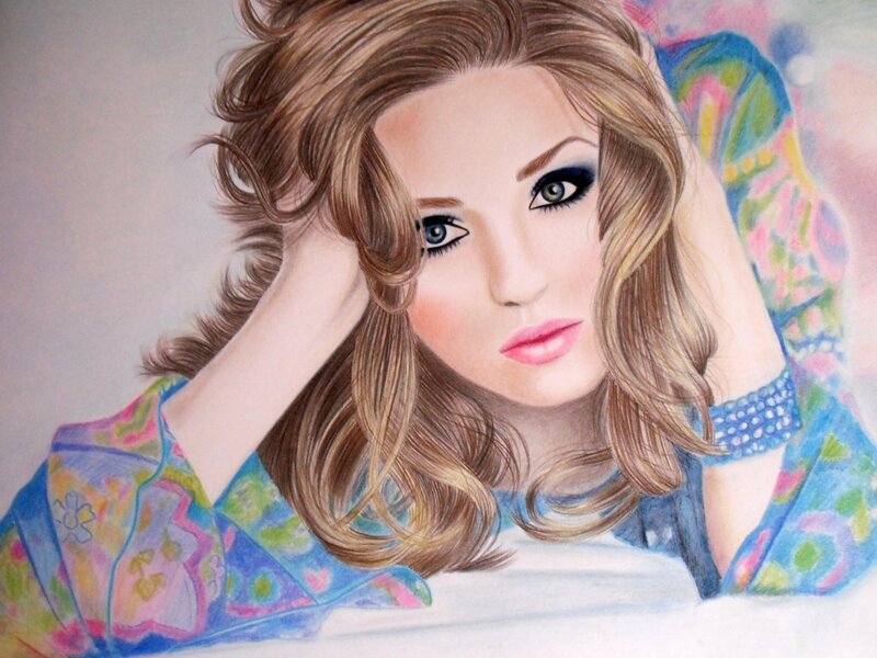 Woman with Wavy Hair — Blue, Calm, Illustration