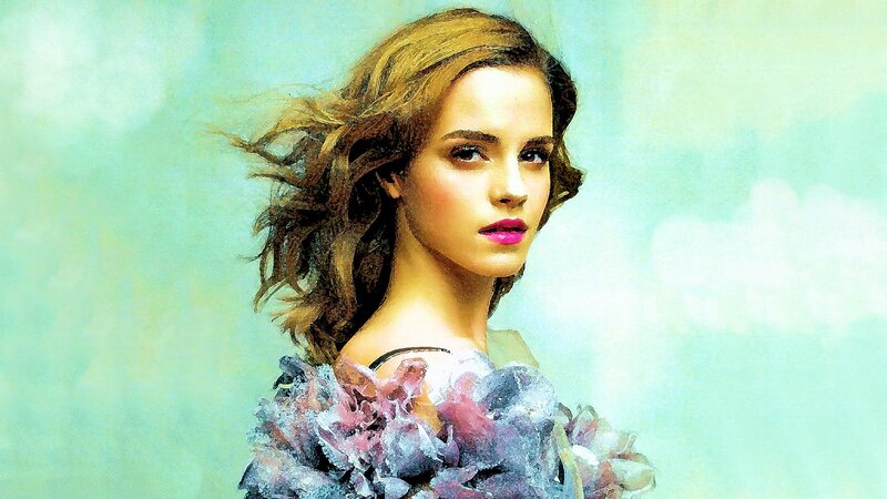 Woman with Wavy Hair — Blue, Serene, Painting
