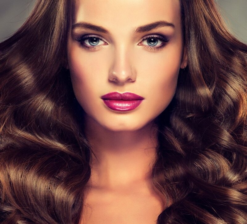 Woman with Wavy Hair — Brown, Dramatic, Photograph, Blue Eyes