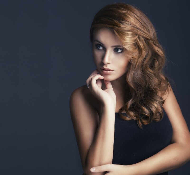 Woman with Wavy Hair — Brown, Dramatic, Photograph, Hand