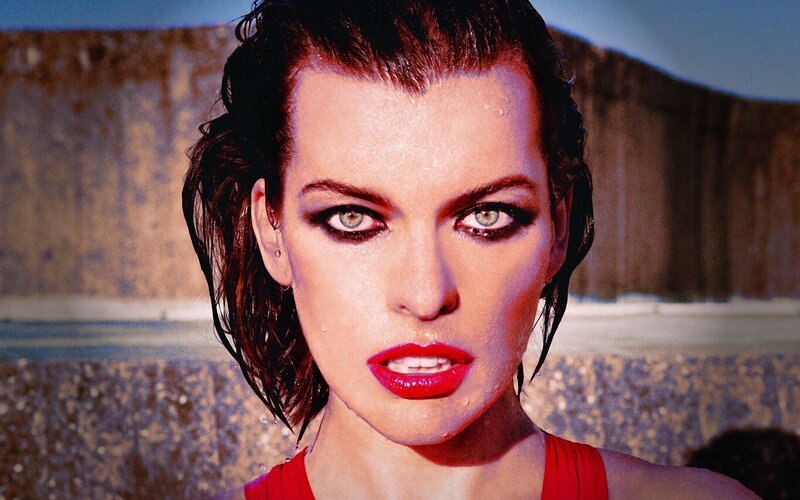 woman with wet hair and red lipstick