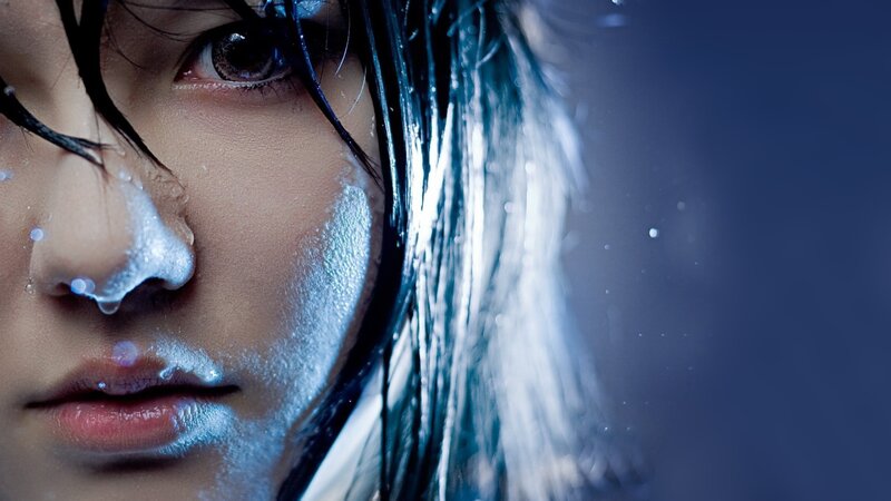 woman with wet hair and water droplets