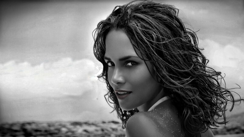 Woman with Wet Hair — Black, Dramatic, Photograph, Beach, Clouds, Sand, White