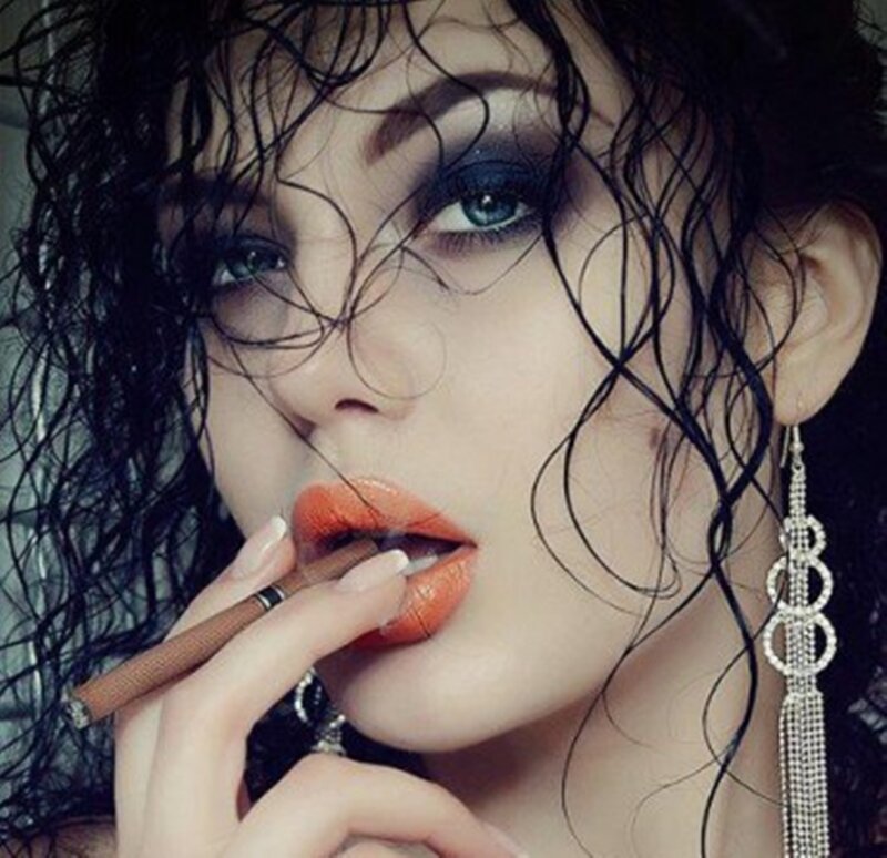 Woman with Wet Hair — Black, Dramatic, Photograph, Cigarette