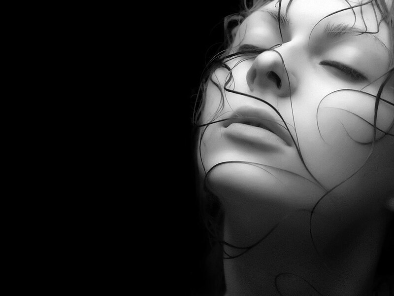 Woman with Wet Hair — Black, Dramatic, Photograph, Face