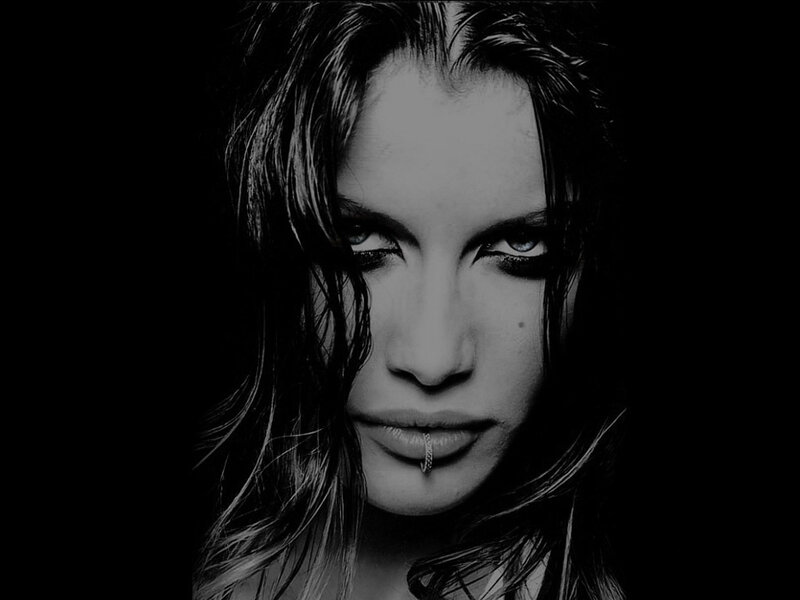 Woman with Wet Hair — Black, Dramatic, Photograph, Lip Piercing