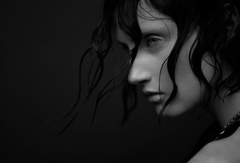 Woman with Wet Hair — Black, Dramatic, Photograph, Neck