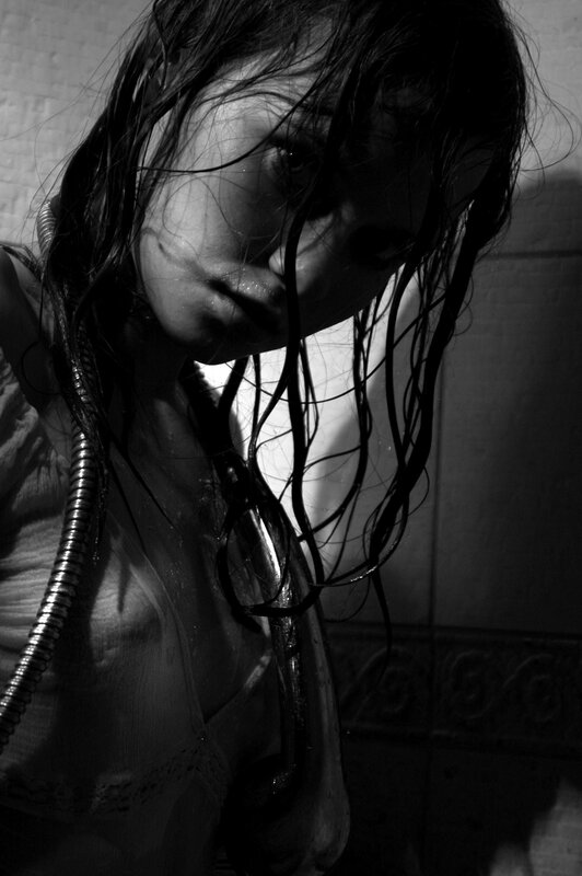 Woman with Wet Hair — Black, Dramatic, Photograph, Shower