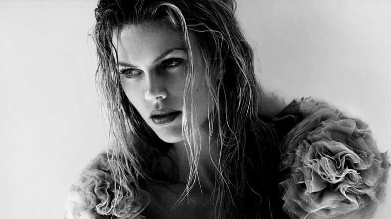 Woman with Wet Hair — Black, Dramatic, Photograph, Wet Hair, Ruffled Sleeve