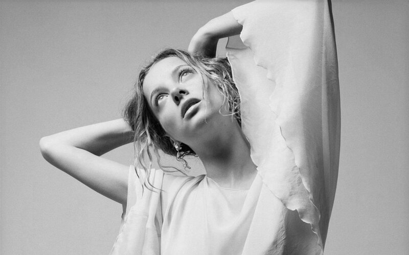 Woman with Wet Hair — Black, Dramatic, Photograph, Wet Hair, White Fabric, Earring