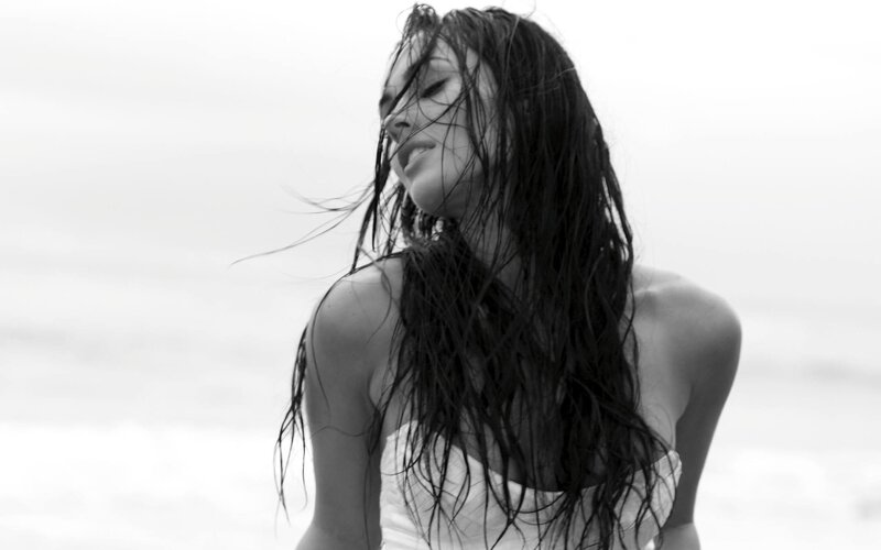 Woman with Wet Hair — Black, Serene, Photograph, Beach