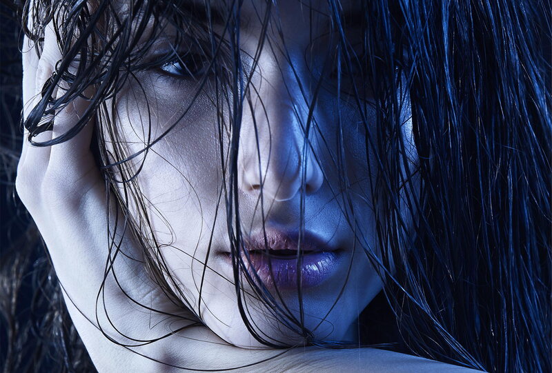 Woman with Wet Hair — Blue, Dramatic, Photograph, Face