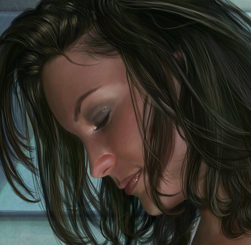 Woman with Wet Hair — Brown, Calm, Digital Art