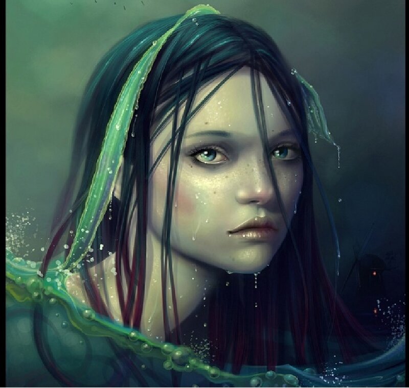 Woman with Wet Hair — Green, Dramatic