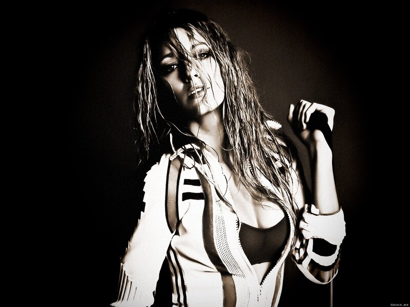 woman with wet hair in black and white