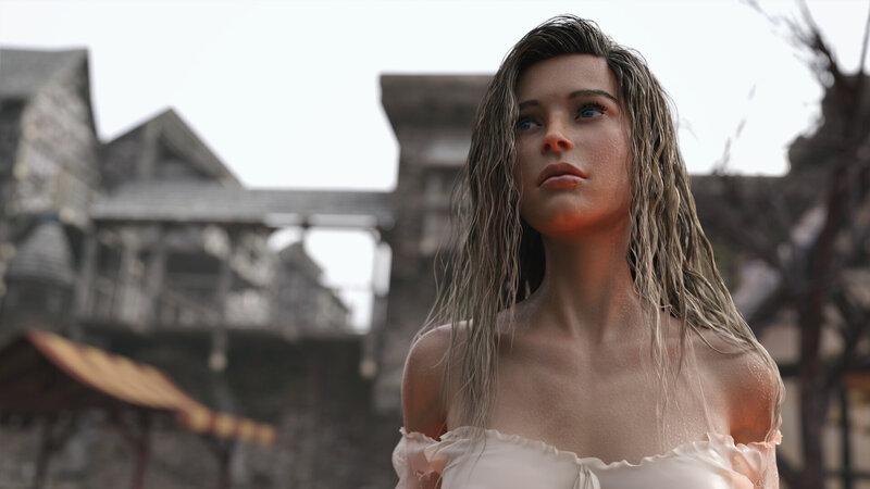 Woman with Wet Hair — White, Dramatic, 3d Render