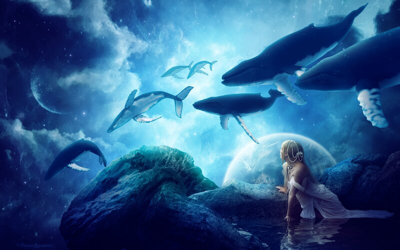 Woman with Whales — Blue