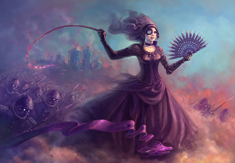 Woman with Whip and Fan — Purple, Dramatic
