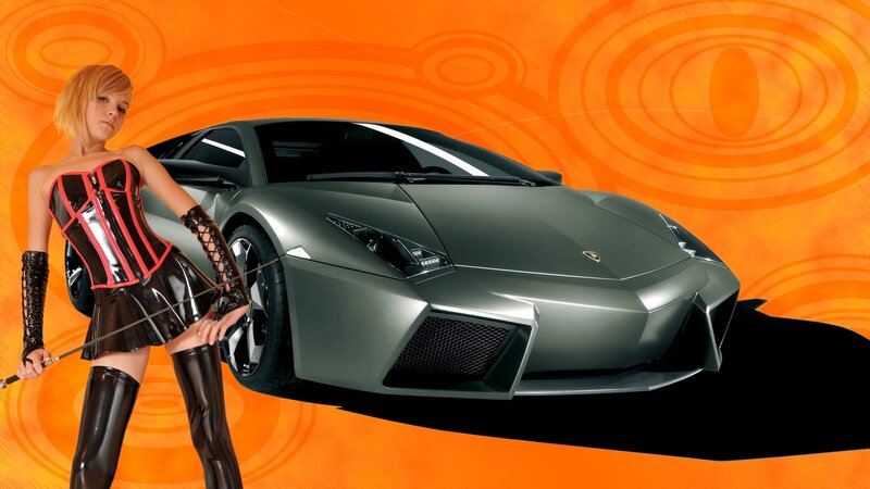 woman with whip and sports car