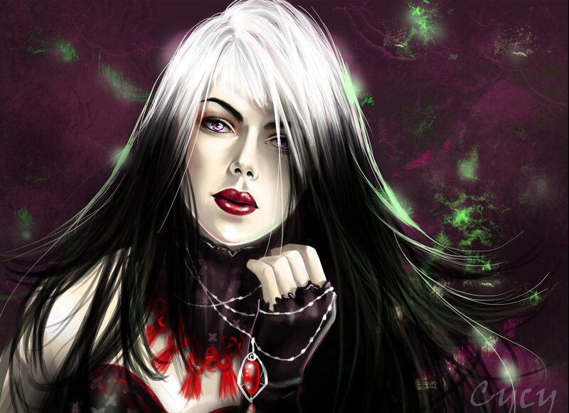 Woman with White and Black Hair — Dramatic