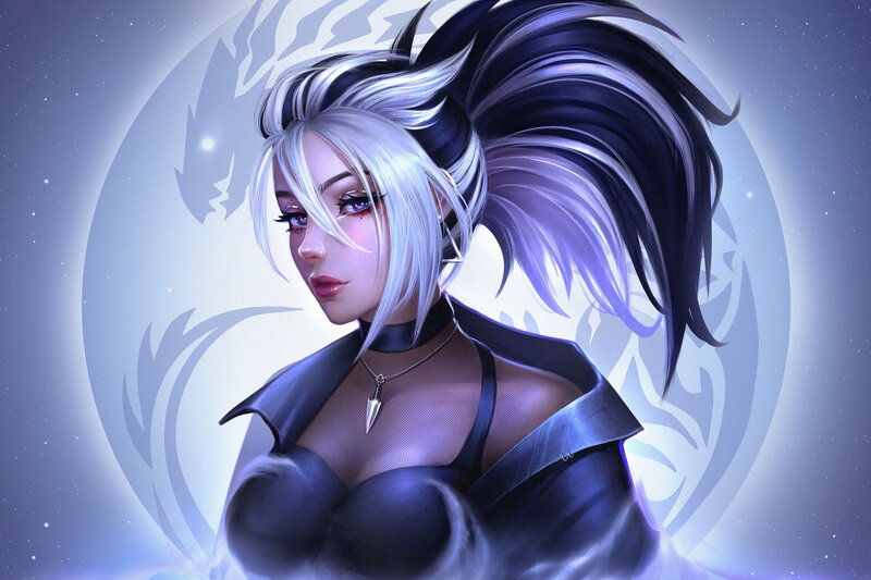 Woman with White and Black Hair — Purple
