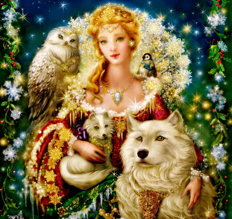 Woman with White Animals — Green