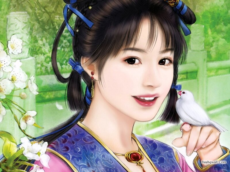 Woman with White Bird — Blue, Serene, Spring