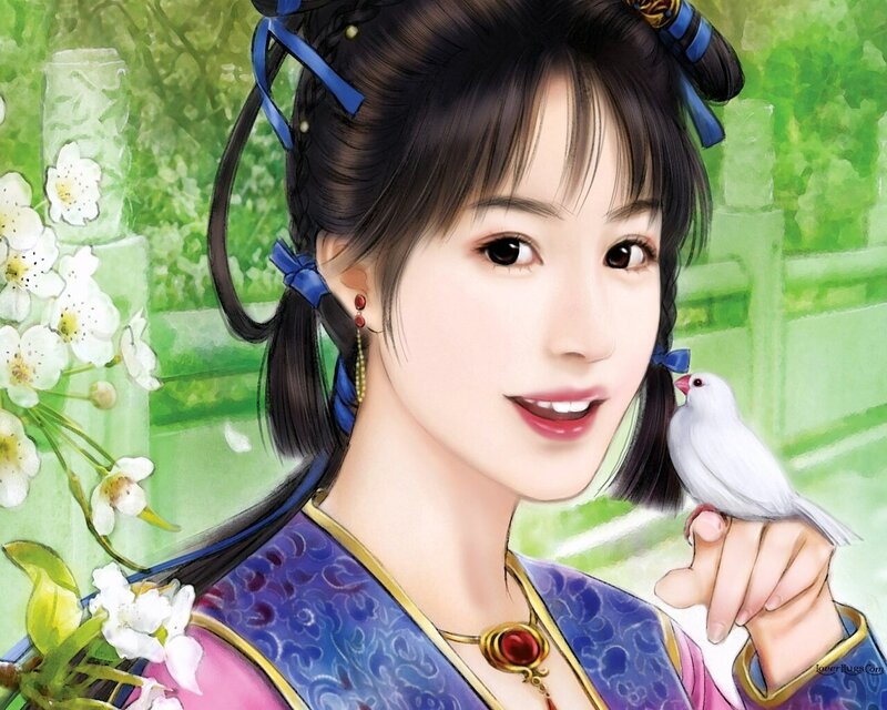 Woman with White Bird — Blue