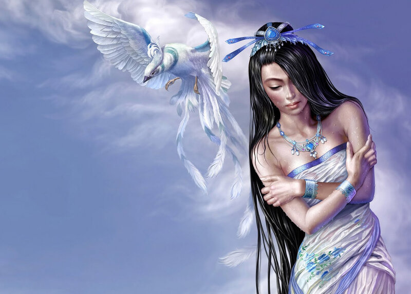 woman with white bird companion