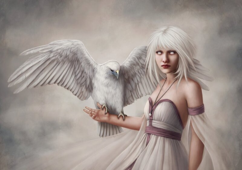 Woman with White Bird — Dramatic