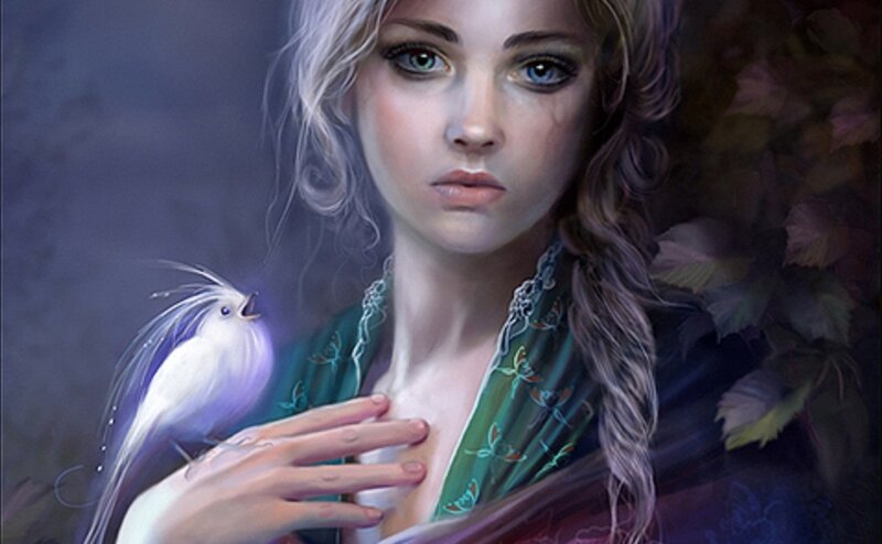 Woman with White Bird — Green
