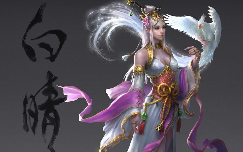Woman with White Bird — Purple, Serene