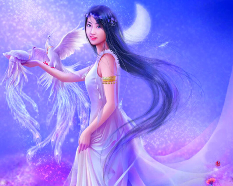 Woman with White Bird — Purple