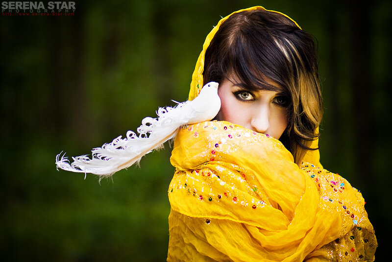 Woman with White Bird — Yellow