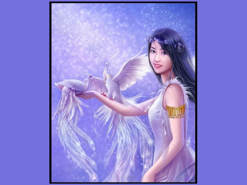 Woman with White Birds — Purple