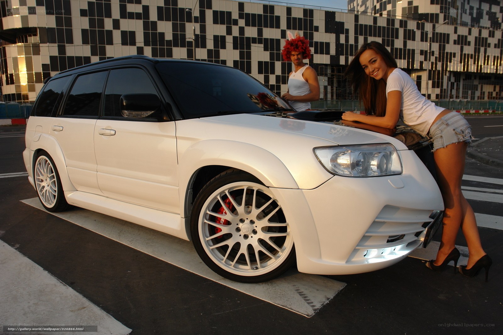 woman with white car